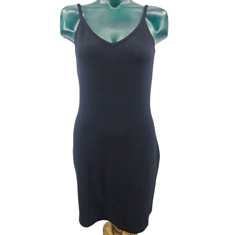 St. John Black Evening Spaghetti Strap Santana Knit Cocktail Mini Dress 4 4071